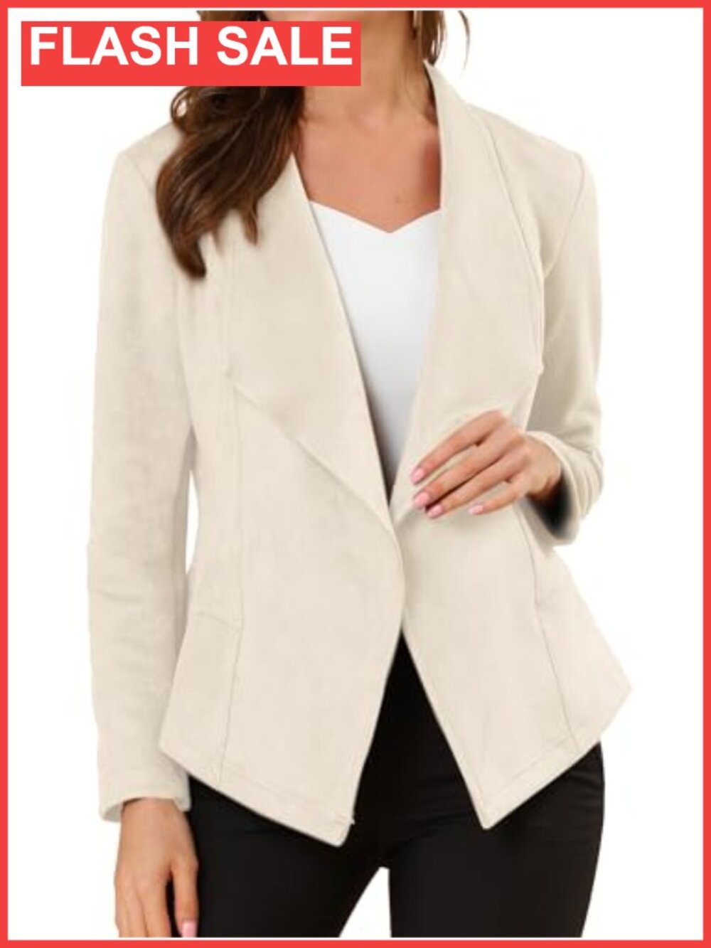 Faux Suede Jacket Open Front Long Sleeve Relaxed Fit Blazer